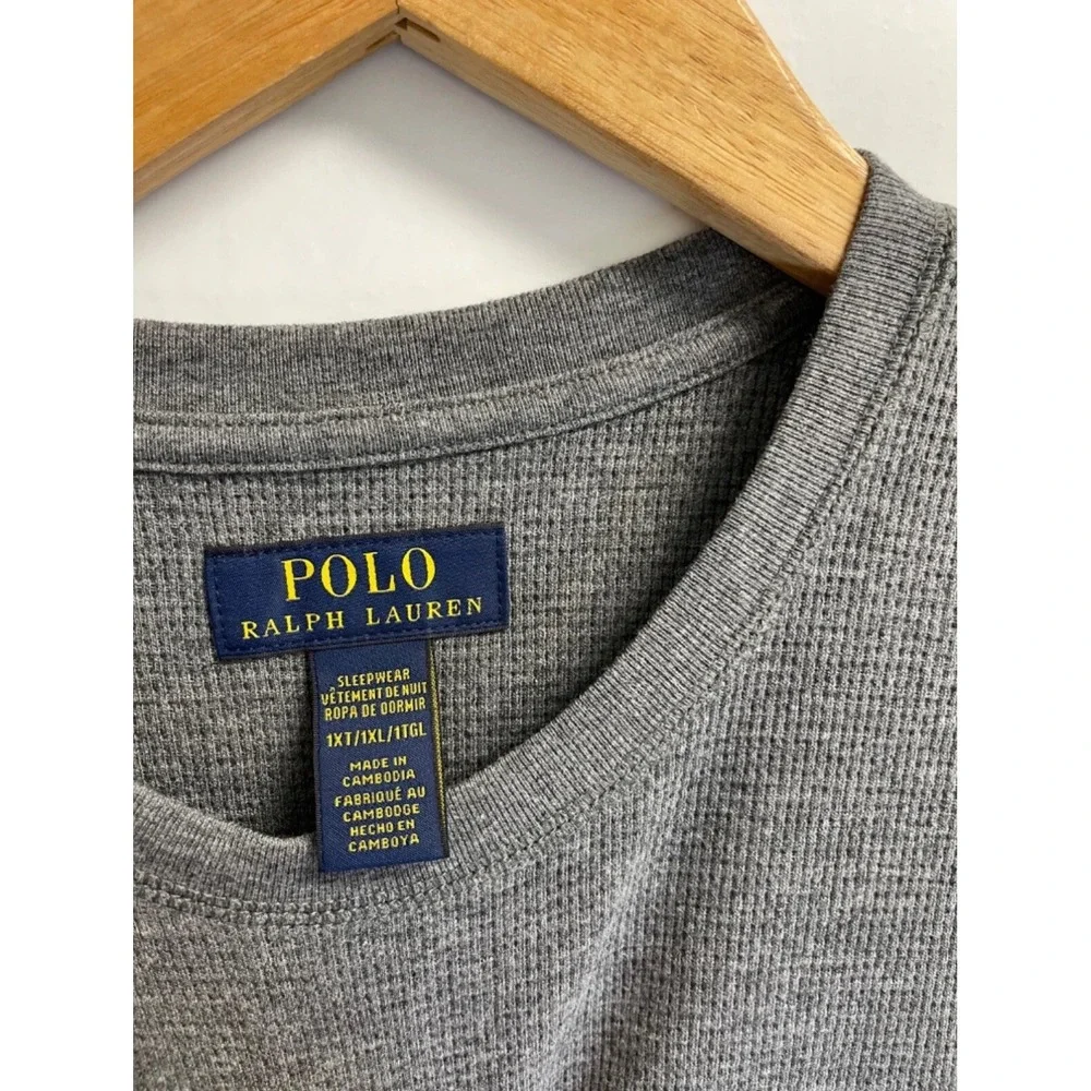 Polo RALPH LAUREN Mens Big Pony Logo Thermal Waffle Knit Shirt Big Tall 1XT Grey